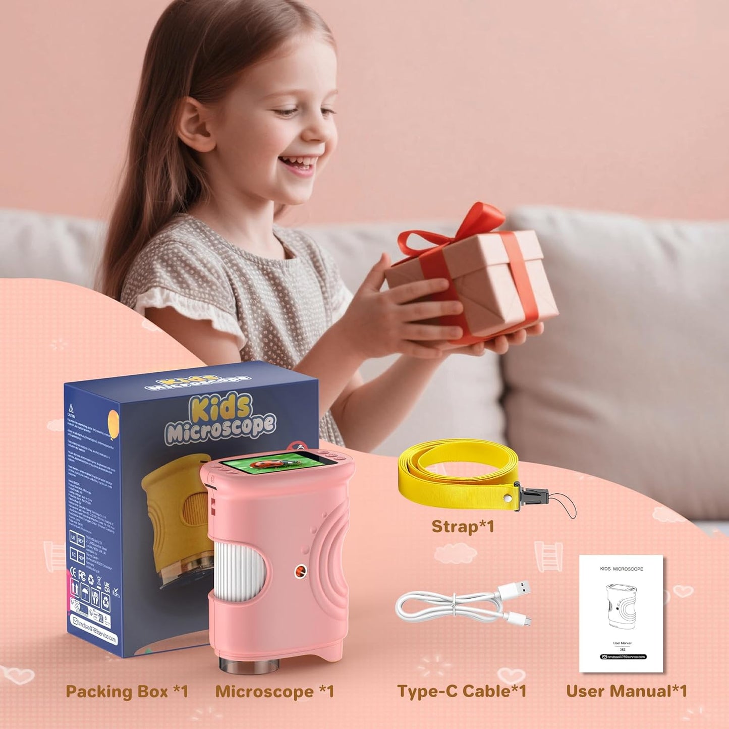 1000X Handheld Digital Microscope for Kids: Pocket Microscope with 2.0" IPS Screen - STEM Toys Birthday Gifts for Girls Boys Child - Portable Edu Science Kits Toddler Age 3-6 6-12