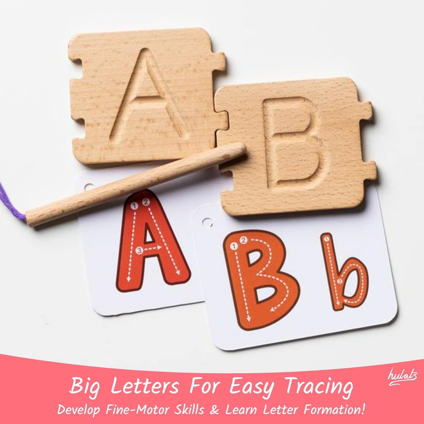 Hulats Learn to Write: Portable Wooden Alphabet Letter Tracing Sensory Pad Board - Toddler Writing Practice for Kids Age 3-5, Montessori Toys for 3+ Year Old, Letter Tracing for Kids 3-5 Writing Tools