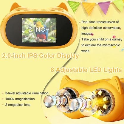 1000X Handheld Digital Microscope for Kids & Binoculars, 2 in 1 Pocket Microscope with 2.0" IPS Screen, USB Rechargeable STEM Educational Toy, Science Kit Birthday Gift for Boys Girls Ages 4-12