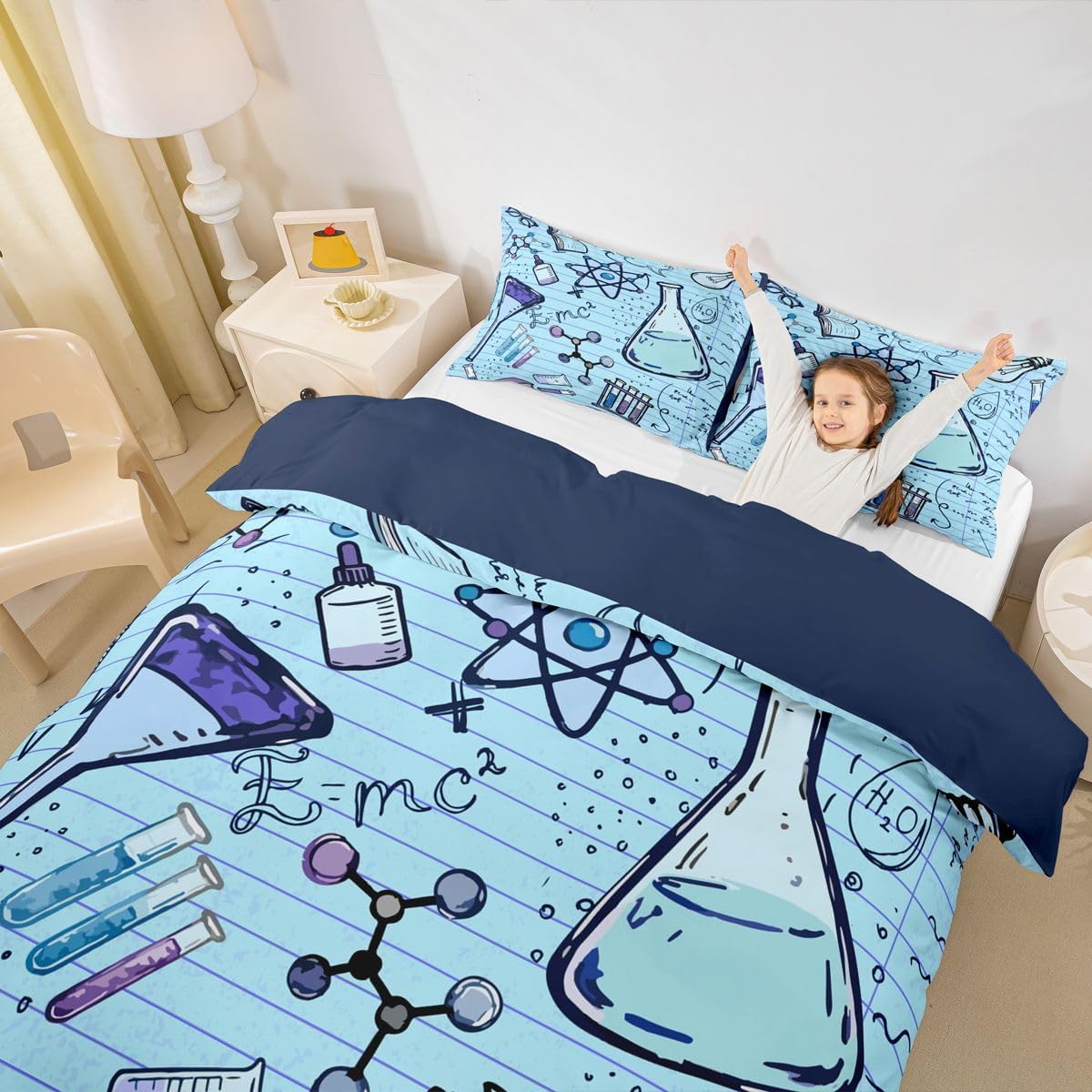 Erosebridal Chemistry Lab Bedding Set Twin Size Chemical Equation Duvet Cover for Boys Girls Chemical Elements Science Theme Comforter Cover Teens Kids Science Students Bedding School Dorm Room Decor