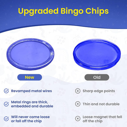 MR CHIPS Magnetic Bingo Chips with Metal Ring 3/4 Inch 300 Upgraded Pieces Red Transparent - Available in 7 Colors A Reusable Storage Bag