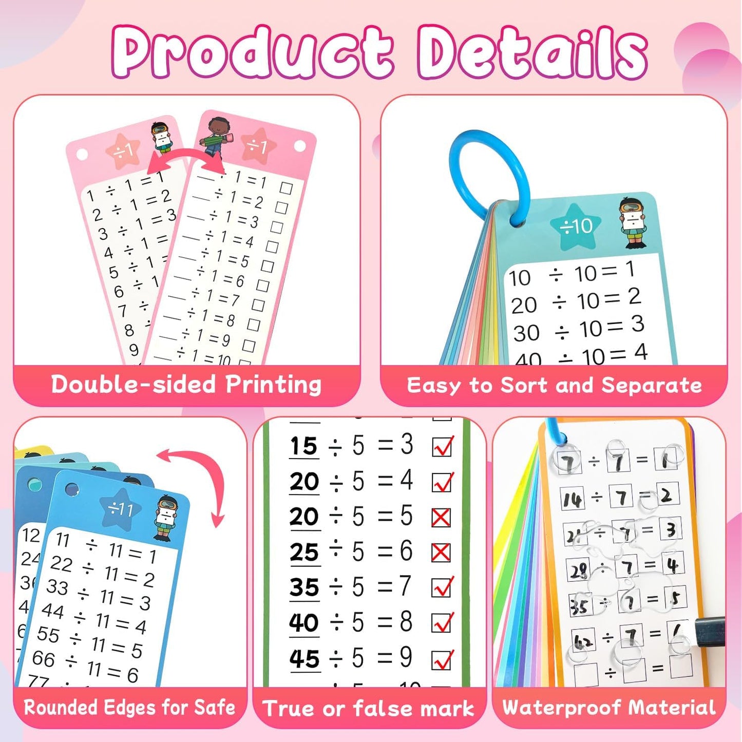 Multiplication Flash Cards 0-12, 15PCS Times Table Flash Cards Chart, with Dry Erase Markers Sorting Ring, 1st, 2nd, 3rd Grades Educational Math Multiplication Game for Kids Classroom Home