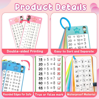 Multiplication Flash Cards 0-12, 15PCS Times Table Flash Cards Chart, with Dry Erase Markers Sorting Ring, 1st, 2nd, 3rd Grades Educational Math Multiplication Game for Kids Classroom Home