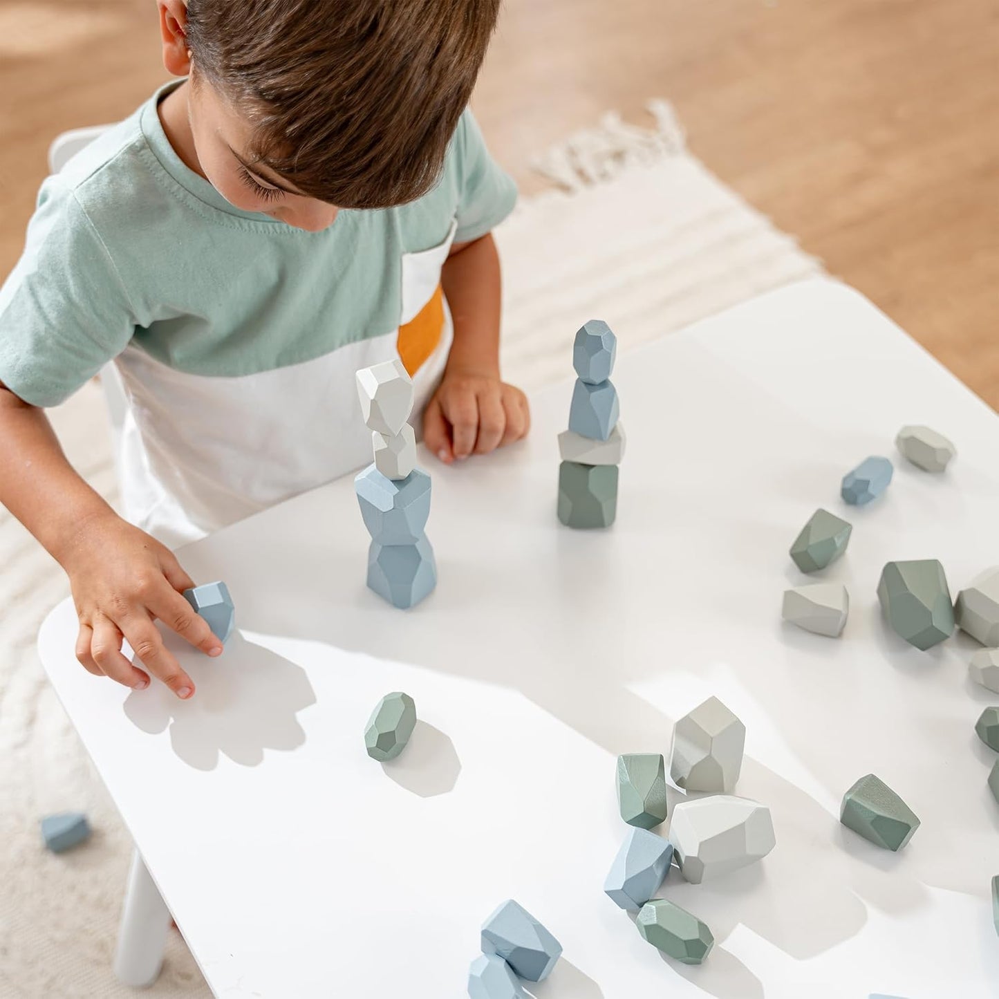 Comfy Cubs Stacking Rocks 36 Pieces, 36 Months+, Educational Toddler Stacking Blocks, Promotes Imagination, Balance & Fine Motor Skills - Wooden Rocks Sensory Toys Gift for Kid, Neutral Pack