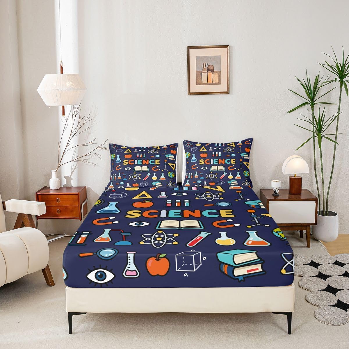 Erosebridal Chemistry Lab Fitted Sheet Twin Size Chemical Equation Bed Sheets for Boys Girls Chemical Elements Science Theme Bed Set Teens Kids Science Students Bedding Set School Dorm Room Decor