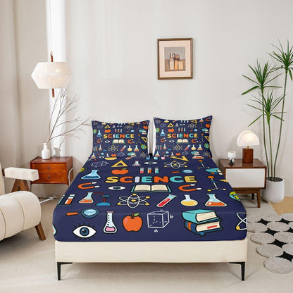 Erosebridal Chemistry Lab Fitted Sheet Twin Size Chemical Equation Bed Sheets for Boys Girls Chemical Elements Science Theme Bed Set Teens Kids Science Students Bedding Set School Dorm Room Decor