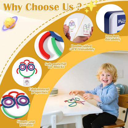 Vodolo Wooden Pattern Blocks Sticks and Rings Learning Set,Smart Sticks for Kids 3 4 5 Years Old,Puzzle Stick Building Toys,Montessori Brain Blocks Preschool Toys Learning Resources