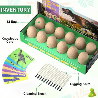 BIGEAR Easter Dinosaur Eggs Excavation Dig Kit - Dinosaur Toys for Kids - Break Open 12 Dinosaur Eggs and Discover 12 Cute Dinosaurs - Archaeology Preschool Science STEM Crafts Birthday Gifts for Boys