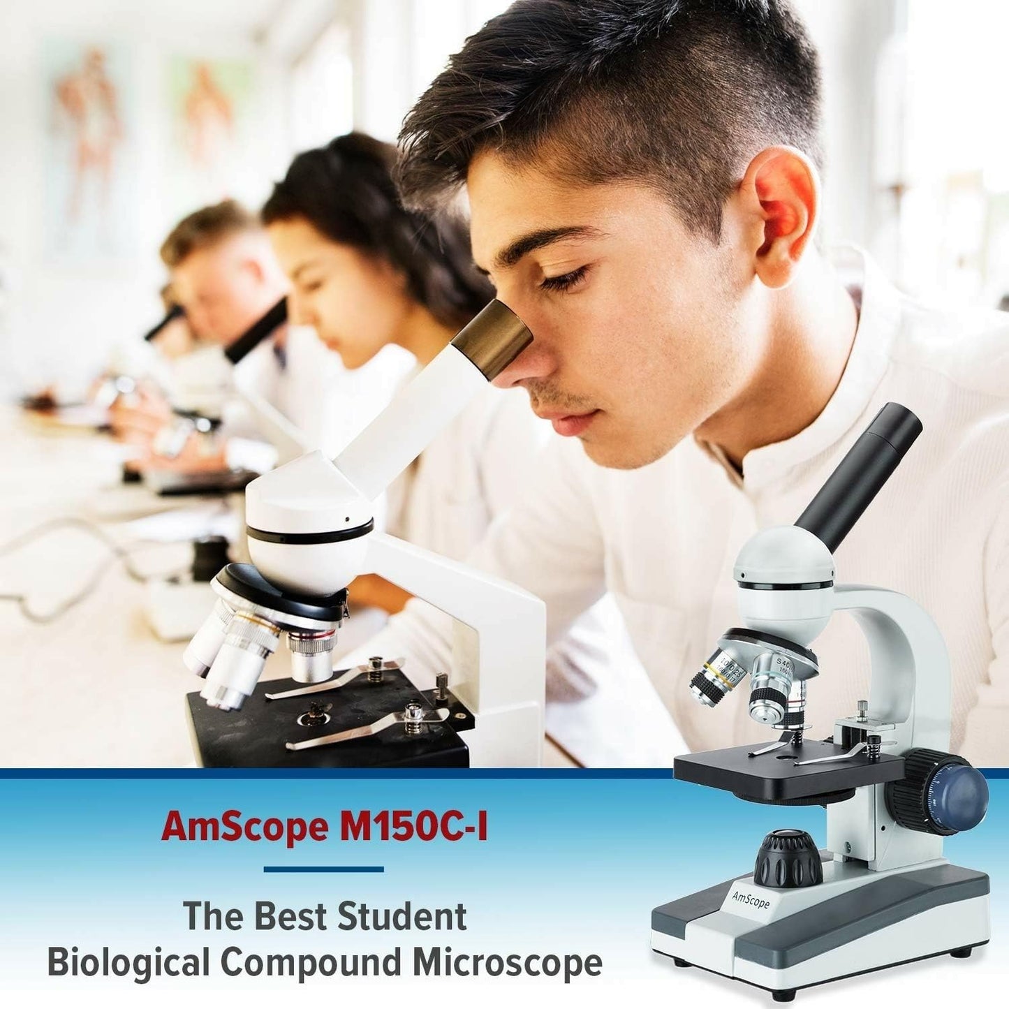 AmScope M150C / M150C-I 40X-1000X All-Metal Optical Glass Lenses Cordless LED Student Biological Compound Microscope
