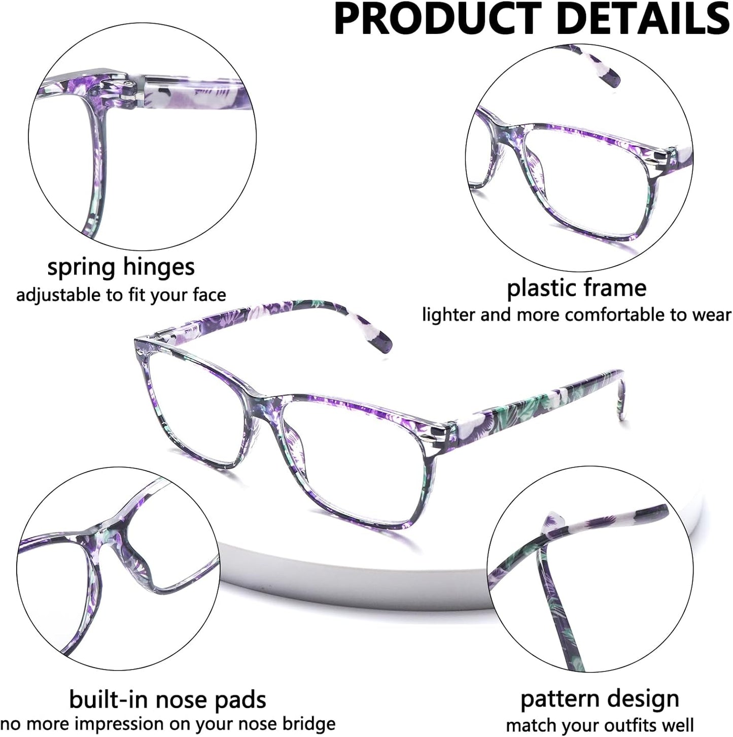 CLASAGA Progressive Multifocus Reading Glasses for Women, Pattern Print Blue Light Block Stylish Ladies Computer Readers