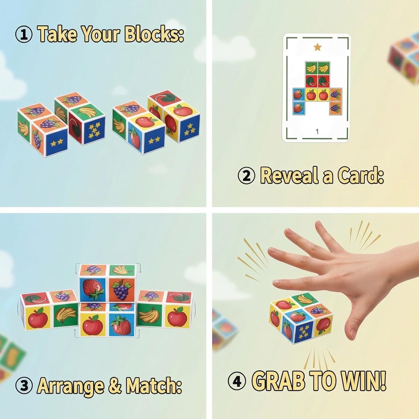 Fruit Cube Matching Game Puzzle Games, Expression Puzzle Building Blocks Pattern Matching Game, Educational Puzzles Toy Board Games for Kids and Adults with Bell