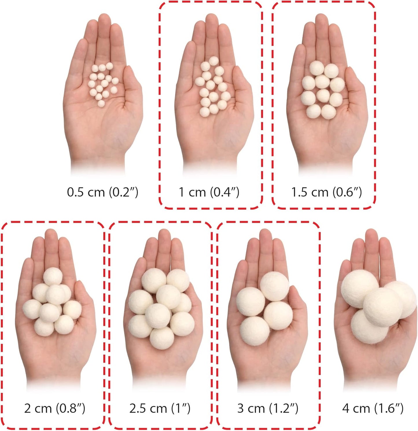 Glaciart One Wool Felt Balls, Felt Ball (240 Pieces) 2.5 Centimeters - 1 Inch, Handmade Felted Pure White Color - Bulk Small Puff for Felting and Garland