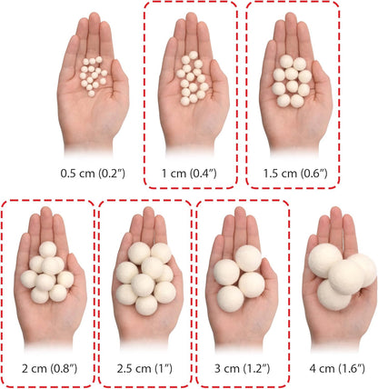 Glaciart One Wool Felt Balls, Felt Ball (240 Pieces) 2.5 Centimeters - 1 Inch, Handmade Felted Pure White Color - Bulk Small Puff for Felting and Garland