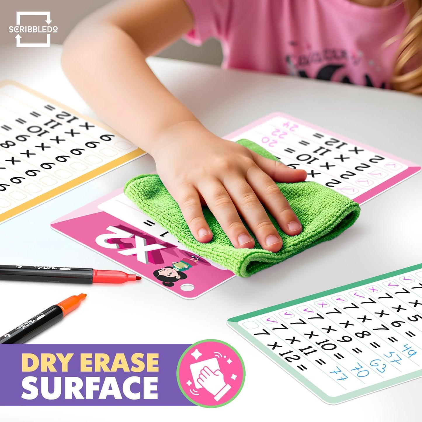 SCRIBBLEDO Dry Erase Multiplication Flash Cards Math 0-12 2nd 3rd 4th Grade Math Flash Cards Reusable Wipe Clean Double-Sided Multiplication Flashcards for Classroom Homeschool Times Tables
