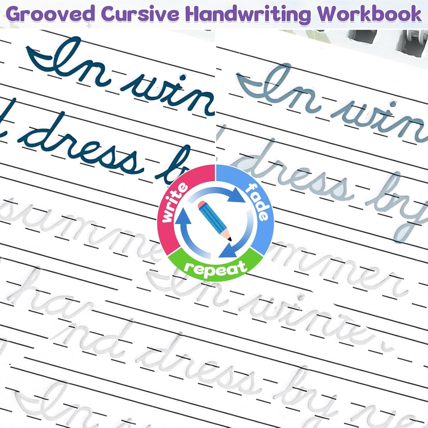 chiazllta Grooved Cursive Handwriting Workbook with Disappearing Ink Pens Magic Reusable Grooved Cursive Writing Practice for Beginners Kids Kickoff Student Workbook Homeschooling Supplies (Letters)