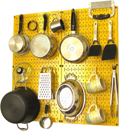 Wall Control Kitchen Pegboard Organizer Pots and Pans Storage Rack Organization Kit with Green Pegboard and White Accessories
