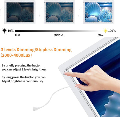 Zocelight A4 Light Pad for Diamond Art Kits for Adults,0.2" Ultra Thin Light Board with Stand and Clip for Diamond Painting Accessories,3 Levels Dimming Light Box for Drawing,Sketching,Animation