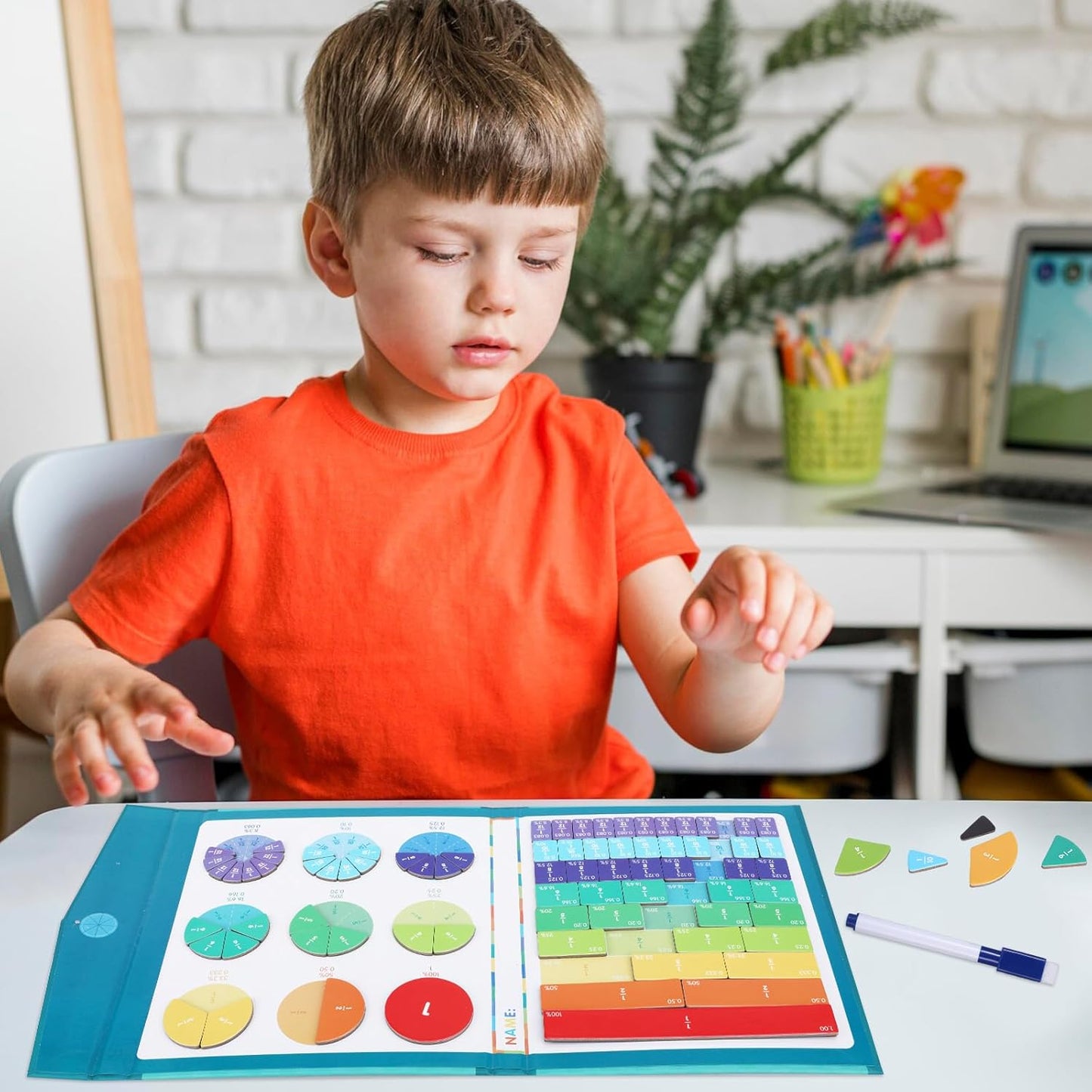 Magnetic Fraction Educational Puzzle 102 Pcs Fraction Tiles & Circles Set 9 Colors, Preschool Learning Activities Math Manipulatives for Classroom or Homeschool Supplies (Green)