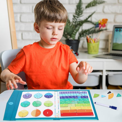 Magnetic Fraction Educational Puzzle 102 Pcs Fraction Tiles & Circles Set 9 Colors, Preschool Learning Activities Math Manipulatives for Classroom or Homeschool Supplies (Green)