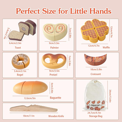 Wooden Play Food Toys for Toddler,Kids Baking Cutting Game Set,Children Kitchen Bakery Pretend Play,Early Educational Toy Gift for Boys Girls