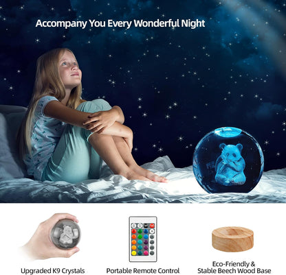 3D Solar System Crystal Ball Night Light with 16 Color LED Wooden Base, Upgraded 3.15 Inch Galaxy Planets Glass Ball Lamps with Remote for Birthday Christmas, Astronomy Space Gifts for Boys Girls