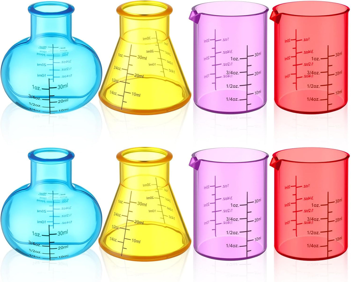 8 Pcs Science Measuring Flask Set for Kids, Graduated Cylinder 30ml Plastic Beakers Science Kits for Kids Ideal for DIY and Lab Experiment, Chemistry, Studies
