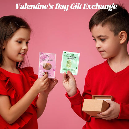 Valentines Day Cards for Kids School - 28 Pack Valentines Day Cards Gemstone Crystals Rocks Minerals Bulk for Boys Girls Exchange Gifts Class Classroom Party Favors