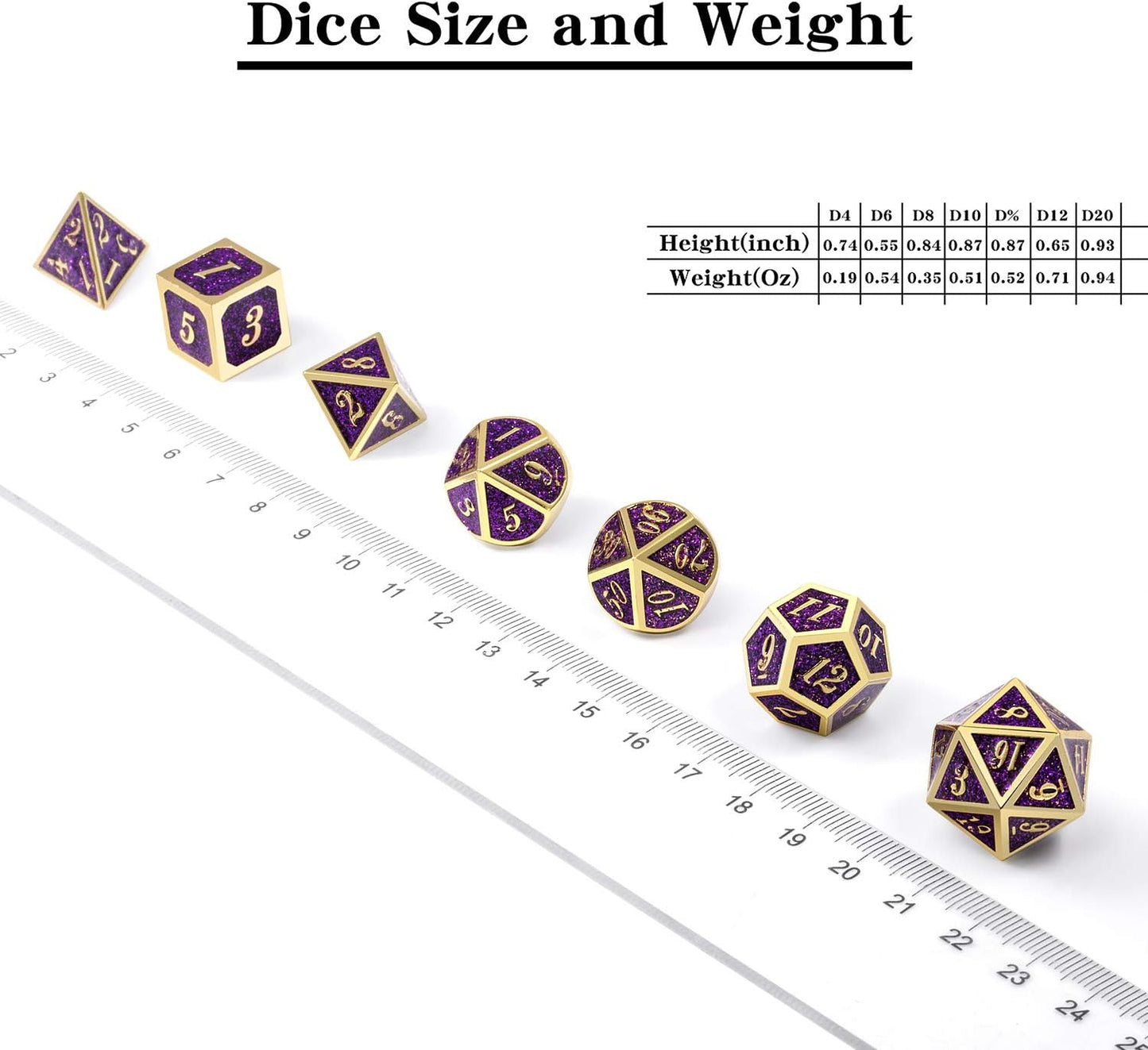 DnDnD Heavy Polyhedral Metal Dice Set with Metal Box, 7-die Shiny Blue Surface with Golden Number for RPG,Dungeons and Dragons,Pathfinder,Shadowrun,D&D,Role Palying Game and Math Teaching - Colors A