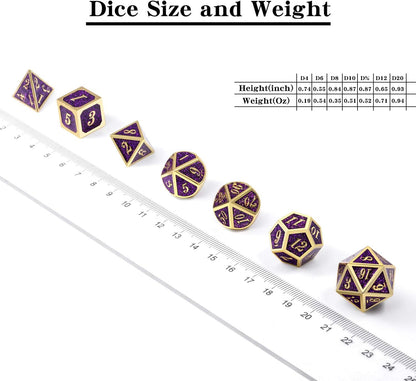 DnDnD Heavy Polyhedral Metal Dice Set with Metal Box, 7-die Shiny Blue Surface with Golden Number for RPG,Dungeons and Dragons,Pathfinder,Shadowrun,D&D,Role Palying Game and Math Teaching - Colors A