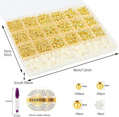 Hpebl 2136PCS Beads for Bracelets Pearl Bracelet Making Kit Friendship Bracelet Kits Bracelet Bead Kits Small Pearl Bead and Gold Beads Beading Kit for Bracelets Jewelry Making Kit