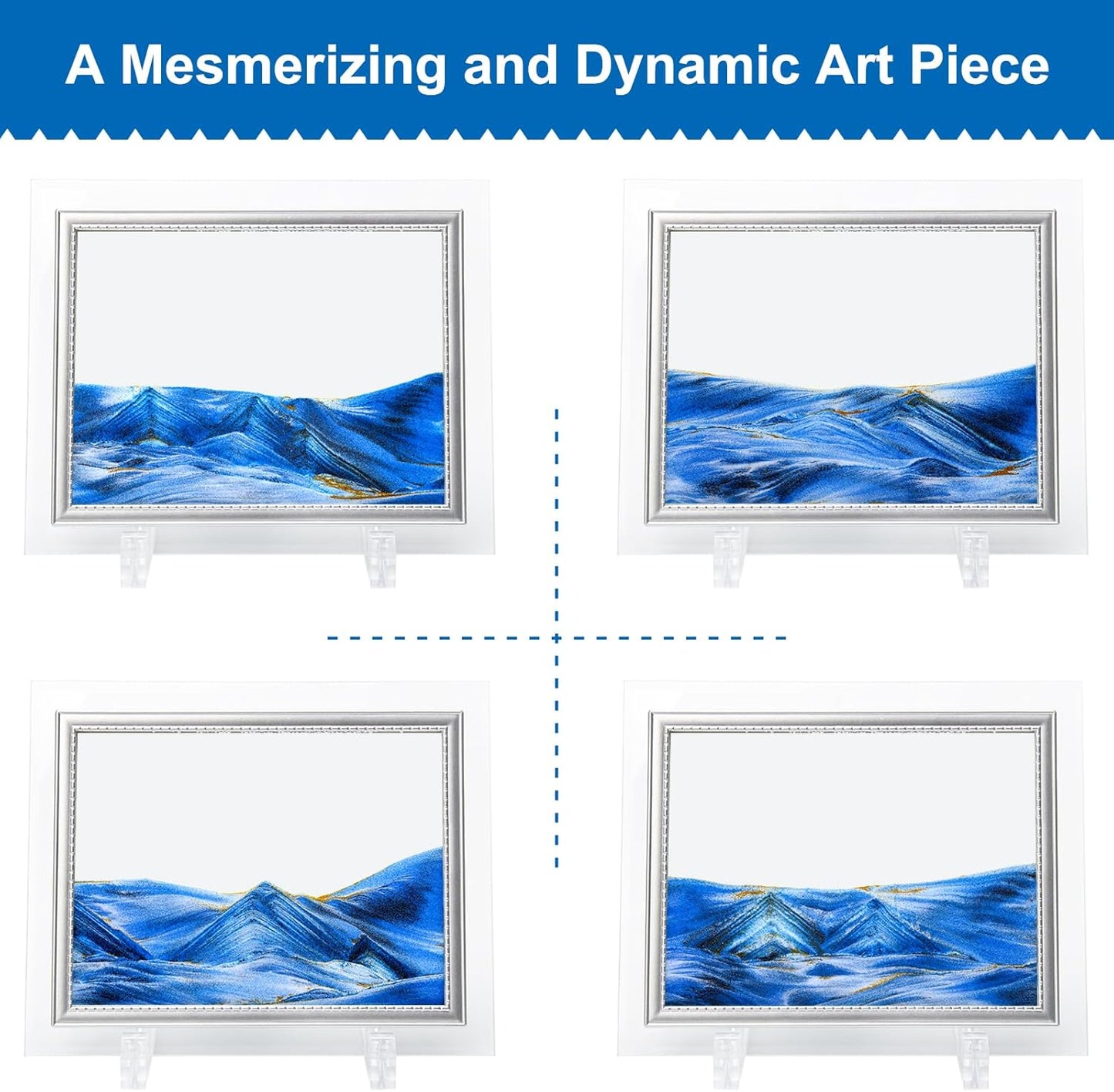 Coitak Moving Sand Art Picture, Sandscape, Moving Desktop Art for Home Decor and Office, Medium Size 9x7(Blue)