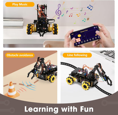 Robotics for Kids Ages 8-12, ACEBOTT Smart Robot Arm Car Kit with 5DOF, STEM Toys for Boys Age 8-12 12-16+, ESP32 Arduino/Python/Blockly Coding, App & Remote Control, STEM DIY Gift for Teens & Adults