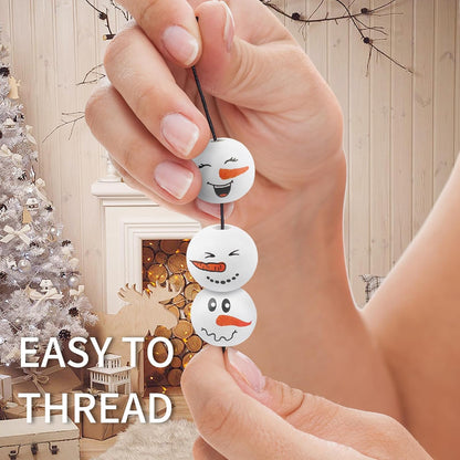 50PCS Christmas Snowman Wooden Bead, 20mm Winter Craft Wood Round Beads Natural Wood Beads for Xmas Tree Hanging Decoration Winter Holiday Garland Making DIY Craft Supplies