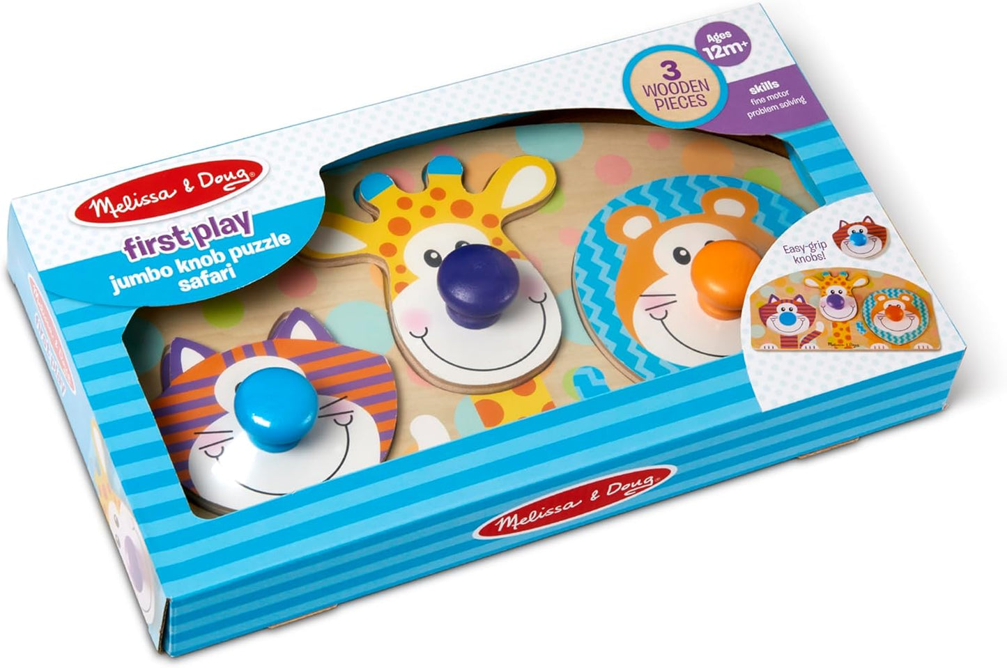 Melissa & Doug First Play Wooden Jumbo Knob Safari Animal Puzzle (3 pcs) Large Puzzles for Babies and Toddlers Ages 1+
