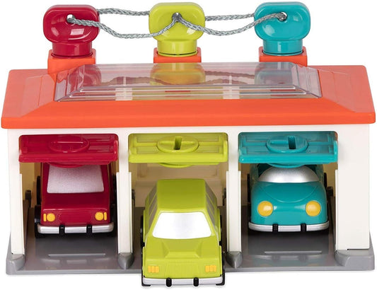 Battat – Car & Color Sorting Playset – Cause – and – Effect Toy – Push & Go Cars – Color – Coded Matching – 2+ Years – 3 – Car Garage, Red