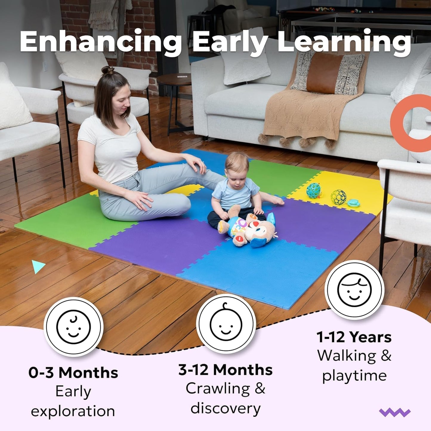 MioTetto Baby Play Mat, Soft Foam Floor Tiles for Kids. Adjustable Interlocking Foam Tiles, Fits with 50x50 Playpen Baby mat for Crawling & Development, Safe & Non-Toxic Playmat for Babies 6-12 Months