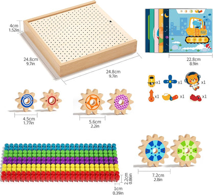 Montessori Gear Puzzle Game,Gears Toy,Montessori Screw Board Toy, Wooden Gear Building Set for Kids Ages 3-8,STEM Educational Toys for Fine Motor Skills Development
