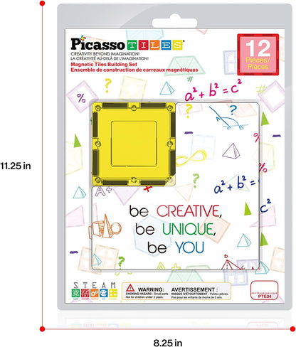 PicassoTiles 4pcs Magnetic Building Block Large Square Shape Magnet Tiles Construction Toy STEM Learning Kit Educational Playset Playboard Pretend Play Stacking Blocks Child Brain Development PTE09