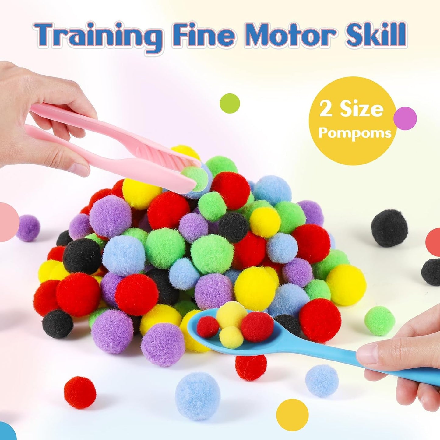 114 PCS Fine Motor Skills Sensory Bin Filler Includes 10 Sorting Bowls, 100 Pom Poms, 2 Tweezers, 2 Scooper Scissors for Kids Early Education, Counting Sorting Training Development