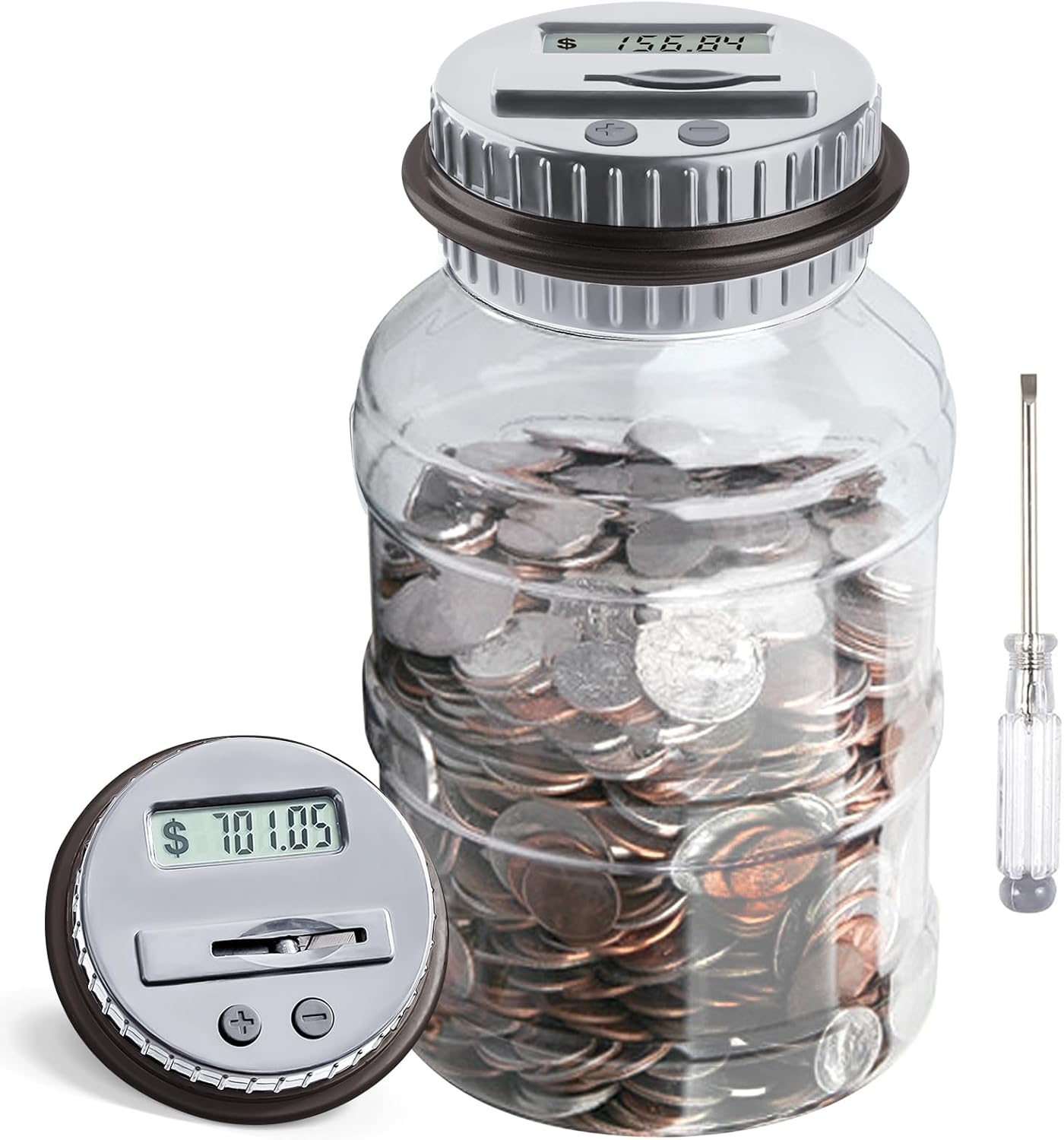 Large Piggy Bank for Adults Kids, Vcertcpl Digital Coin Counting Bank with LCD Counter, 1.8L Capacity Coin Bank Money Jar for Adults, Designed for All US Coins (Purple)