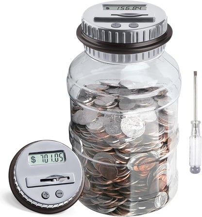 Large Piggy Bank for Adults Kids, Vcertcpl Digital Coin Counting Bank with LCD Counter, 1.8L Capacity Coin Bank Money Jar for Adults, Designed for All US Coins (Purple)