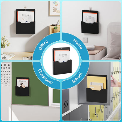 Magnetic File Holder - Magnetic Paper Holder, Pocket Organizer Office Supplies Storage Mail Organizer for Notebooks,Planners,Letter (Black)