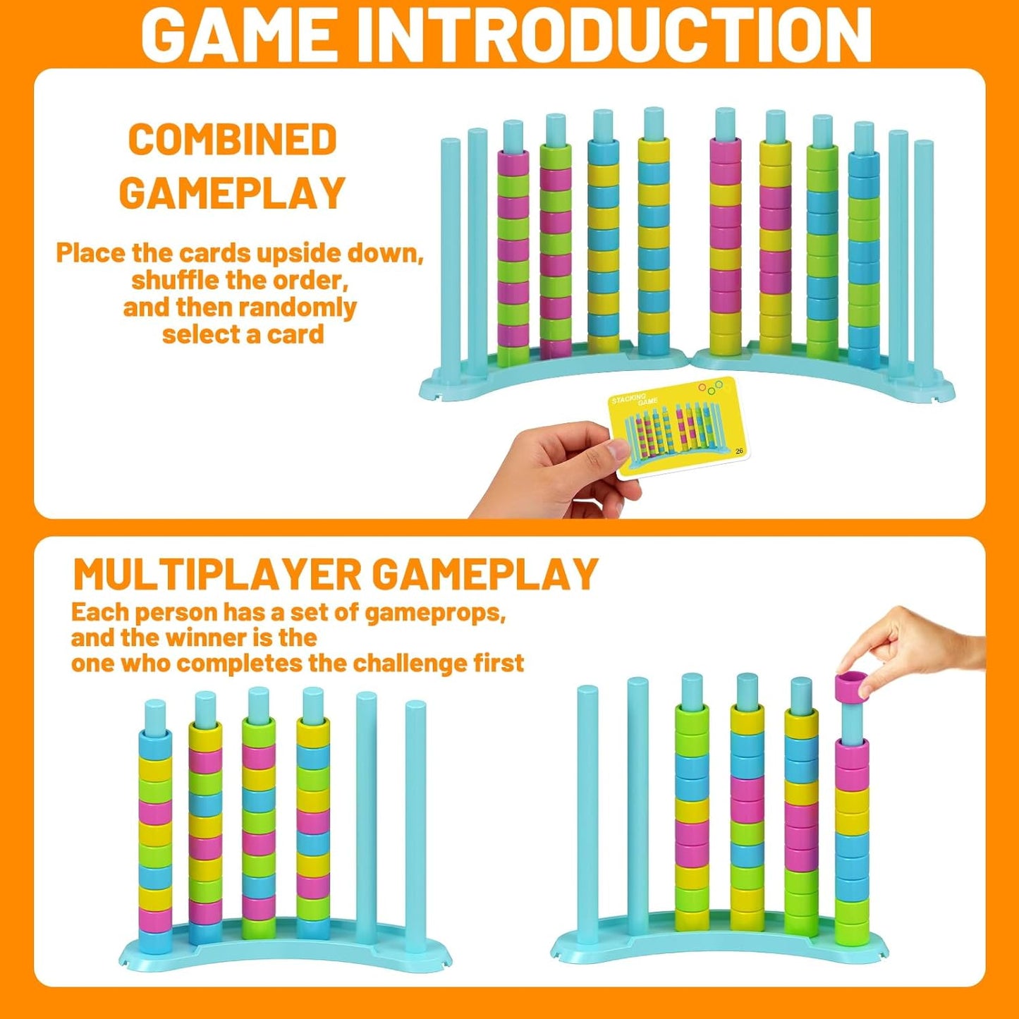 BBnote Color Matching Challenge Game, Fast Pattern Match Ring Stacking Puzzle Stack Games, 1-2 Players, Family Board Game for Kids & Adults, Birthday Easter Christmas Party Gifts for Boy & Girl