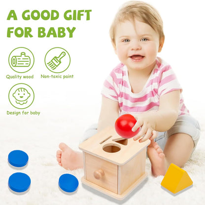 Adena Montessori Coin Box -Natural Wood Double-Sided Object Permanence Box Toy for 1-Year-Old Babies, Wooden Montessori Developmental Toy for 6-12 Month, Early Learning Gift