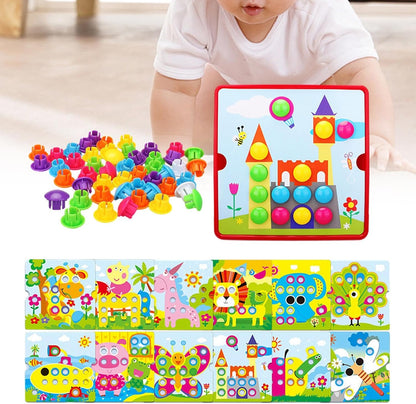Mosaic Activity Set with 46 Buttons and 12 Images for Children Ages 2 to 4, Style C