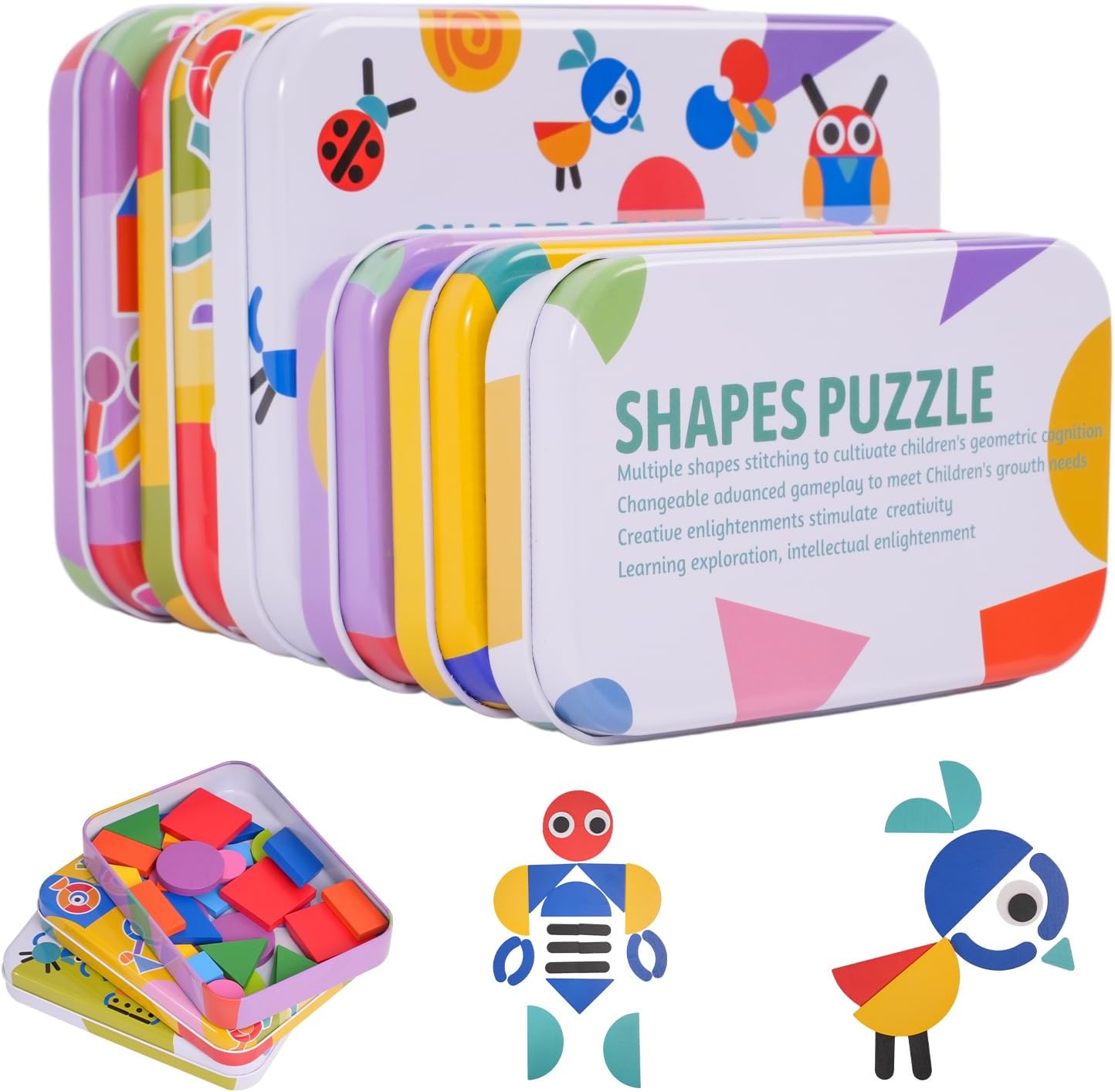 Wooden Tangrams Pattern Blocks, Cognitive Difficulties for Elderly People, Brain-Boosting Crafts Activities for Elderly（Elephant Style）