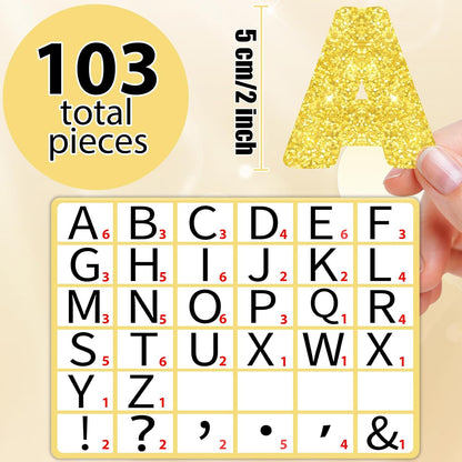 Qyeahkj 103 Pcs Glitter Silver Magnetic Letters - 2'' Alphabet Letters Kit for Classroom, Whiteboard, Fridge, Teachers & Preschool Learning