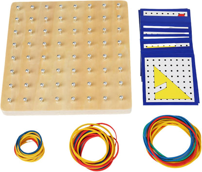 Fun Educational Toy with Wooden Geoboard and Elastic Rubber Bands for Fine Motor Skills Logical Thinking Development Educational Rubber Band Board