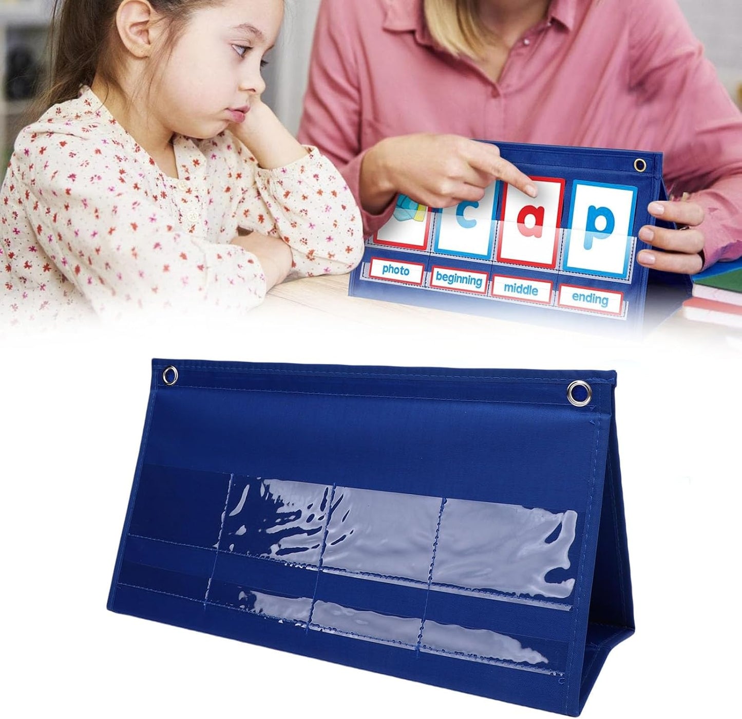CVC Words Phonics Pocket Chart - Desktop Word Building Kit with Flash Cards | Educational Learning Tool for Preschool & Kindergarten | Tent Design
