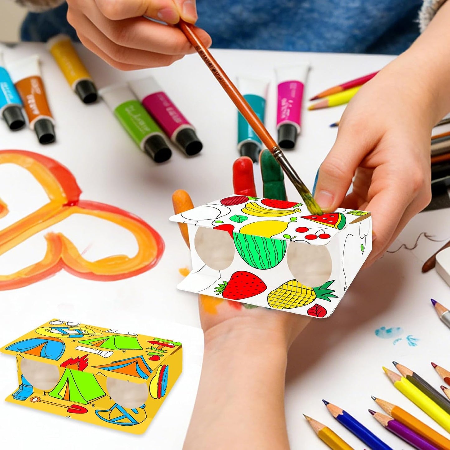 WorldBazaar Coloring Binoculars Crafts for Kids 12 Pack End of Year Gifts Make Your Own Paper Binocular DIY Art Craft Toys Boys Girls Birthday Summer Camping Party Supplies Class Activity